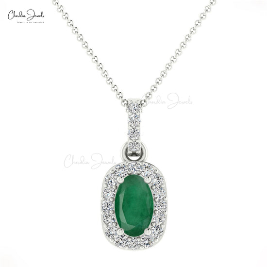 Load image into Gallery viewer, Genuine 0.72CT Emerald Fine Stone Pendant 14K Solid Gold Diamond Halo May Birthstone Jewelry
