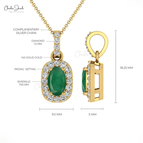 Load image into Gallery viewer, 7x5 mm Emerald Diamond Halo Oval Pendant for Women
