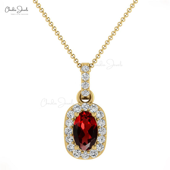 Load image into Gallery viewer, Prong set natural oval cut garnet diamond halo oval pendant
