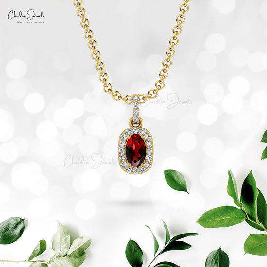 Load image into Gallery viewer, Prong set natural oval cut garnet diamond halo oval pendant
