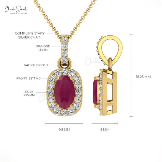 Load image into Gallery viewer, Natural 7x5 mm Sparkling Ruby &amp;amp; Real Diamond Halo Pendant Necklace
