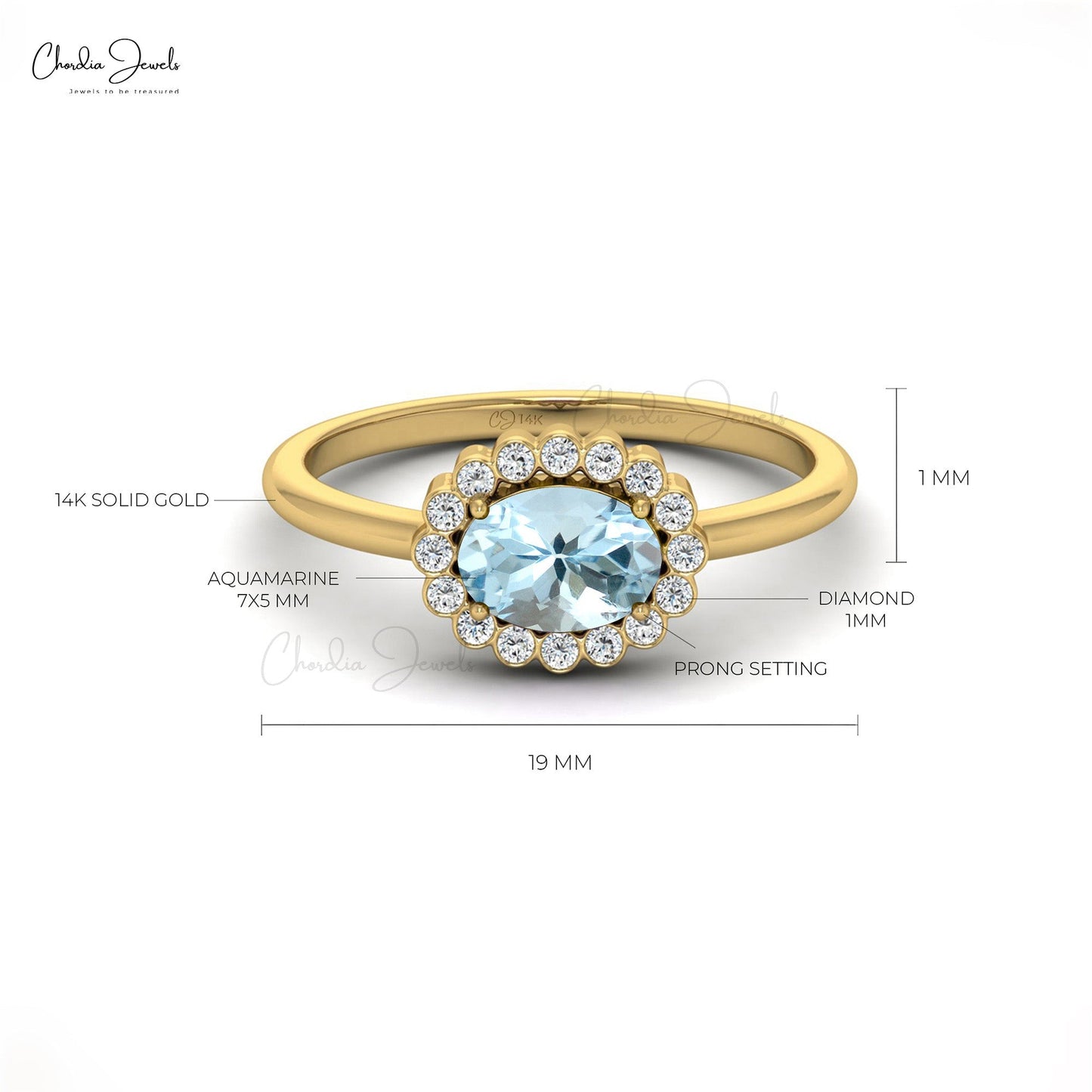 Classic 7x5mm Aquamarine Halo Ring With Diamond Accents