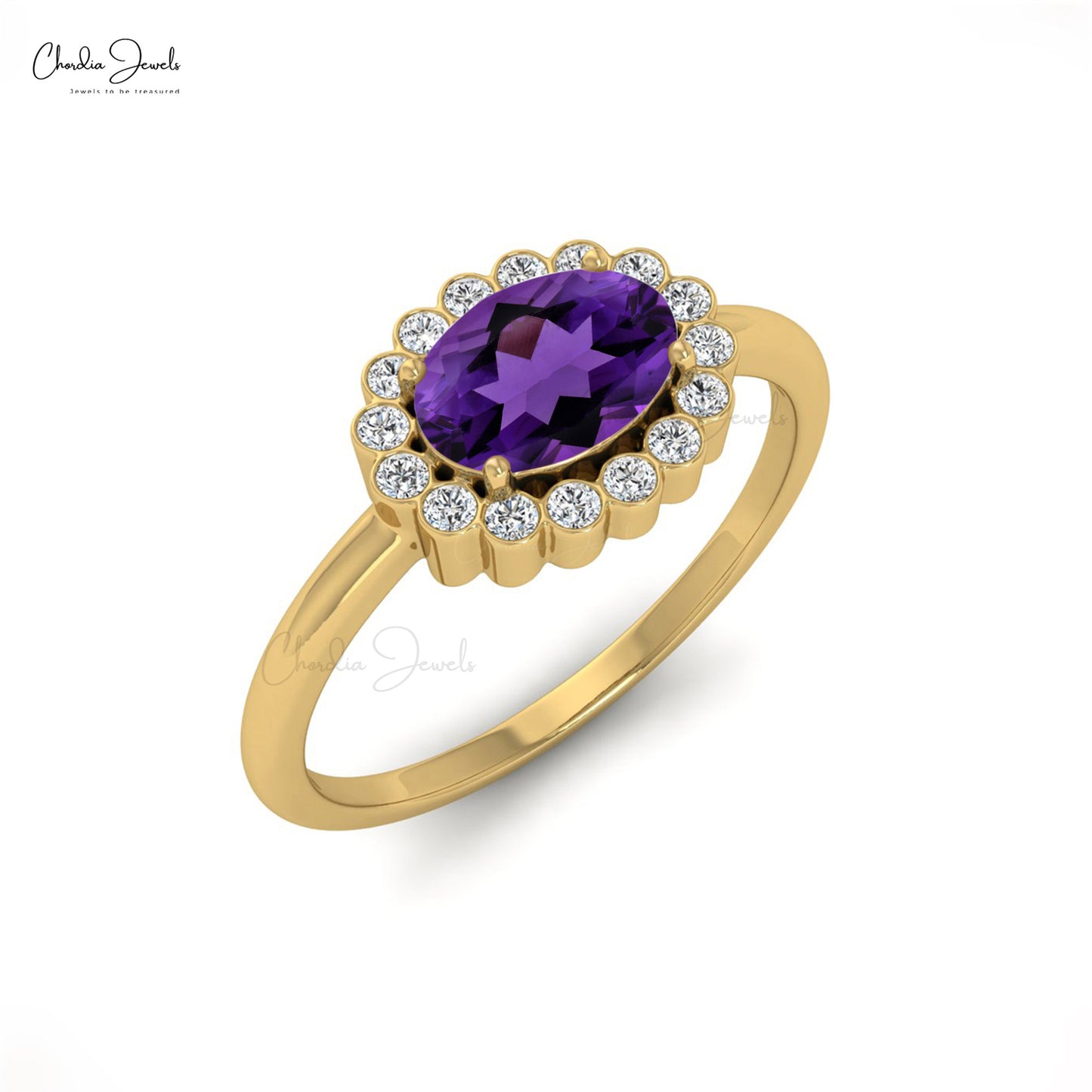 Load image into Gallery viewer, Authentic 0.72CT Amethyst Gemstone Engagement Ring 14k Real Gold Diamond Halo Dainty Ring
