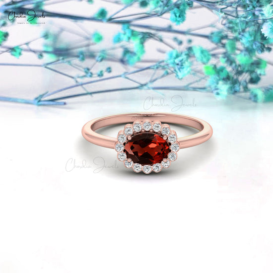 Oval Shaped 7x5mm Garnet Diamond Halo Ring for Her