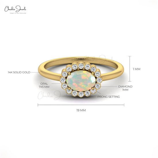 Unique 7x5mm Opal Engagement Ring With Diamond Halo