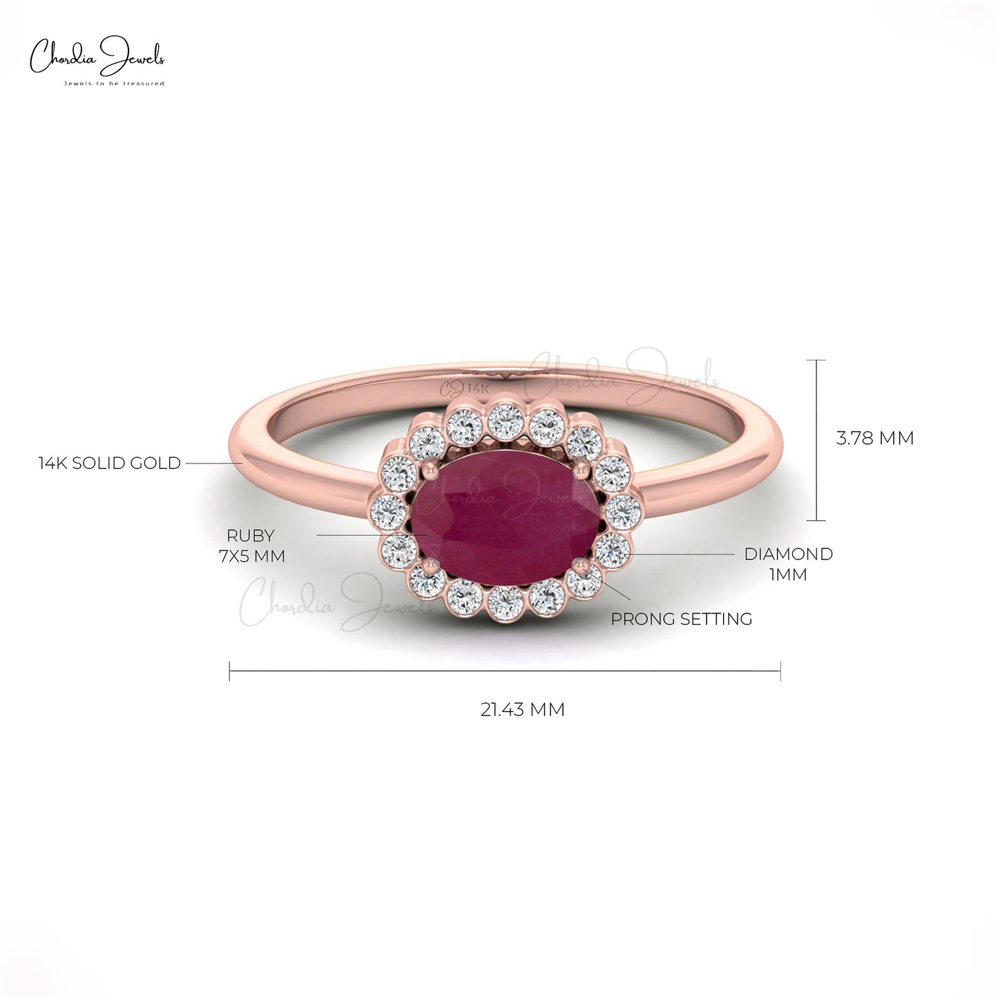 Natural Ruby 7x5 mm Oval Cut Gemstone and Diamond Ring in 14k Solid Gold