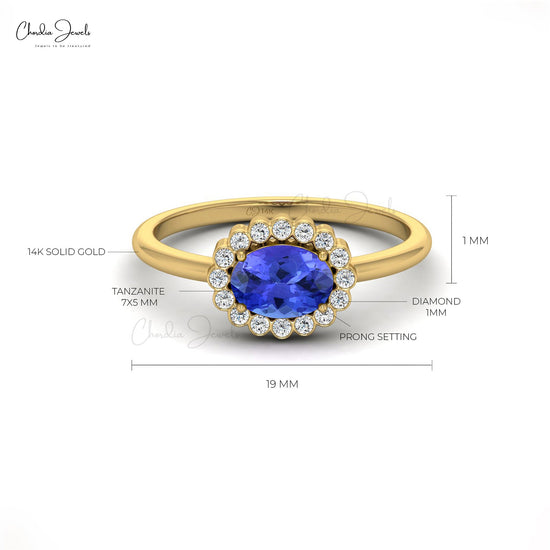 Load image into Gallery viewer, Oval Cut 7x5mm Tanzanite Ring in 14k Solid Gold For Engagement
