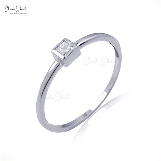 14K Solid White Gold Diamond Engagement Ring, 0.07 Carat G-H White Diamond Wedding Ring For Women, 2.4mm Princess Square Cut Ring