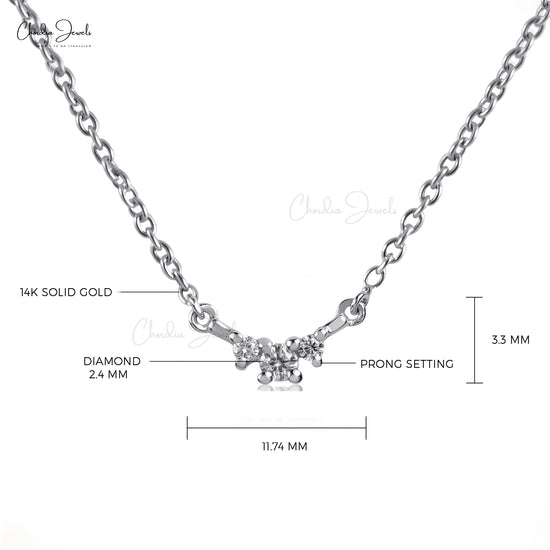 Minimalist Three-Stone Diamond Necklace in 14k White Gold for Her