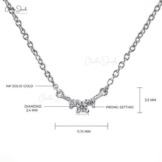 Load image into Gallery viewer, Minimalist Three-Stone Diamond Necklace in 14k White Gold for Her
