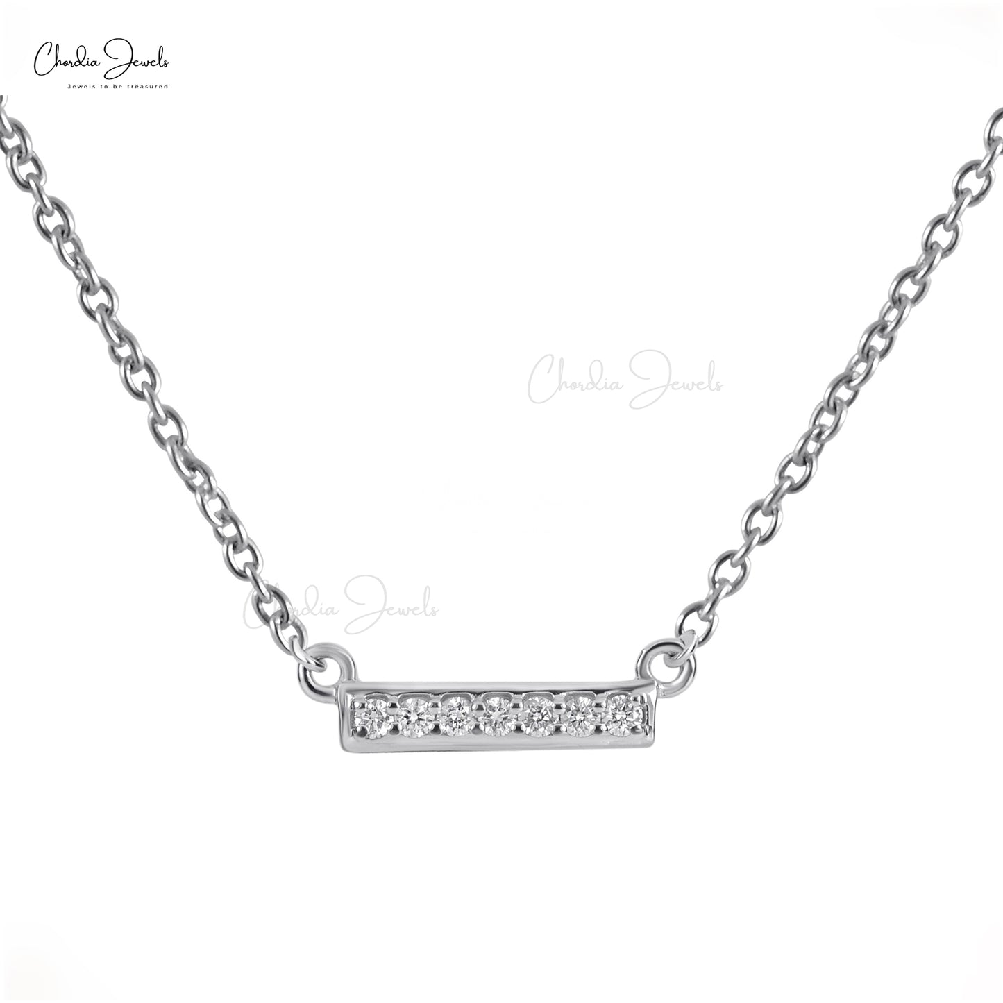 Pave Set Diamond Dainty Necklace 1.6mm Round Gemstone Necklace 14k Solid White Gold Necklace Jewelry