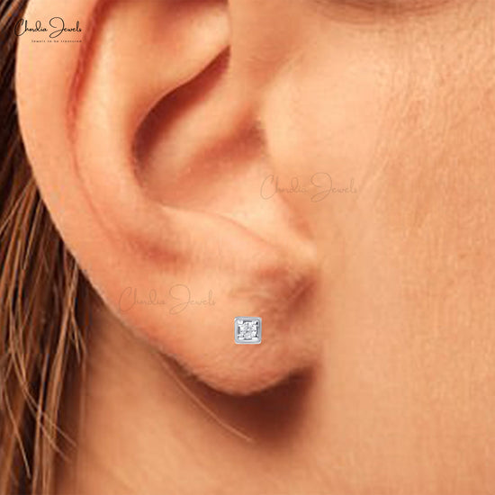 Natural 0.08 Ct Diamond Stud Earrings 14k White Gold Push Back Studs Gift For Her