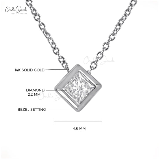 2.2mm Natural Diamond Solitaire Necklace 14k Solid White Gold Square Cut G-H Diamond Wedding Necklace