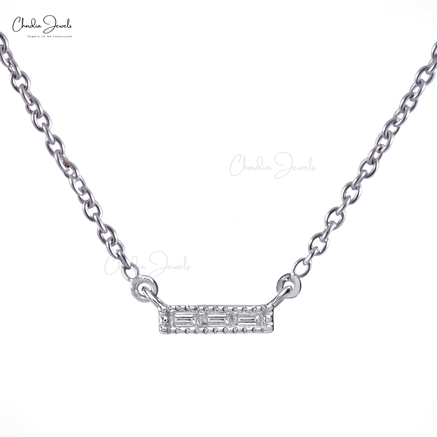 Diamond Dainty Necklace in 14K Solid White Gold For Valentine Gift