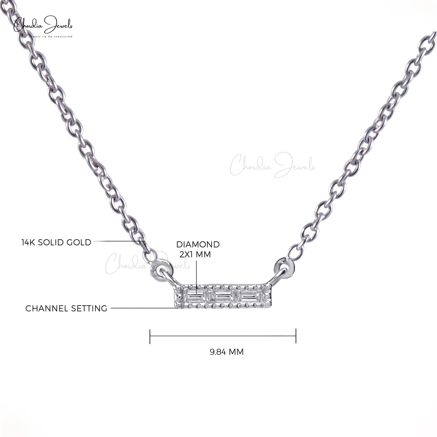 Diamond Dainty Necklace in 14K Solid White Gold For Valentine Gift