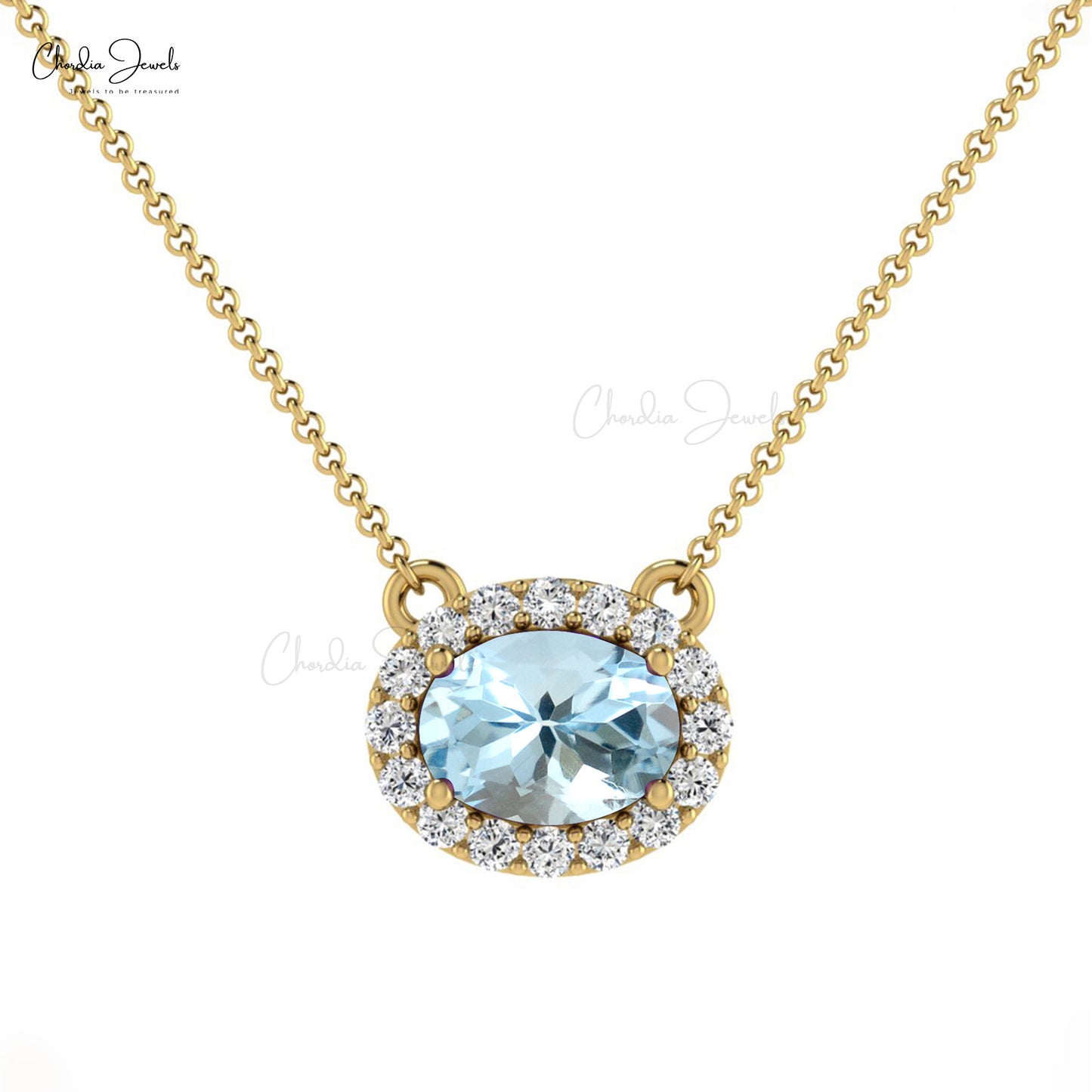 Load image into Gallery viewer, Natural Aquamarine Necklace in 14k Solid Gold Diamond Halo
