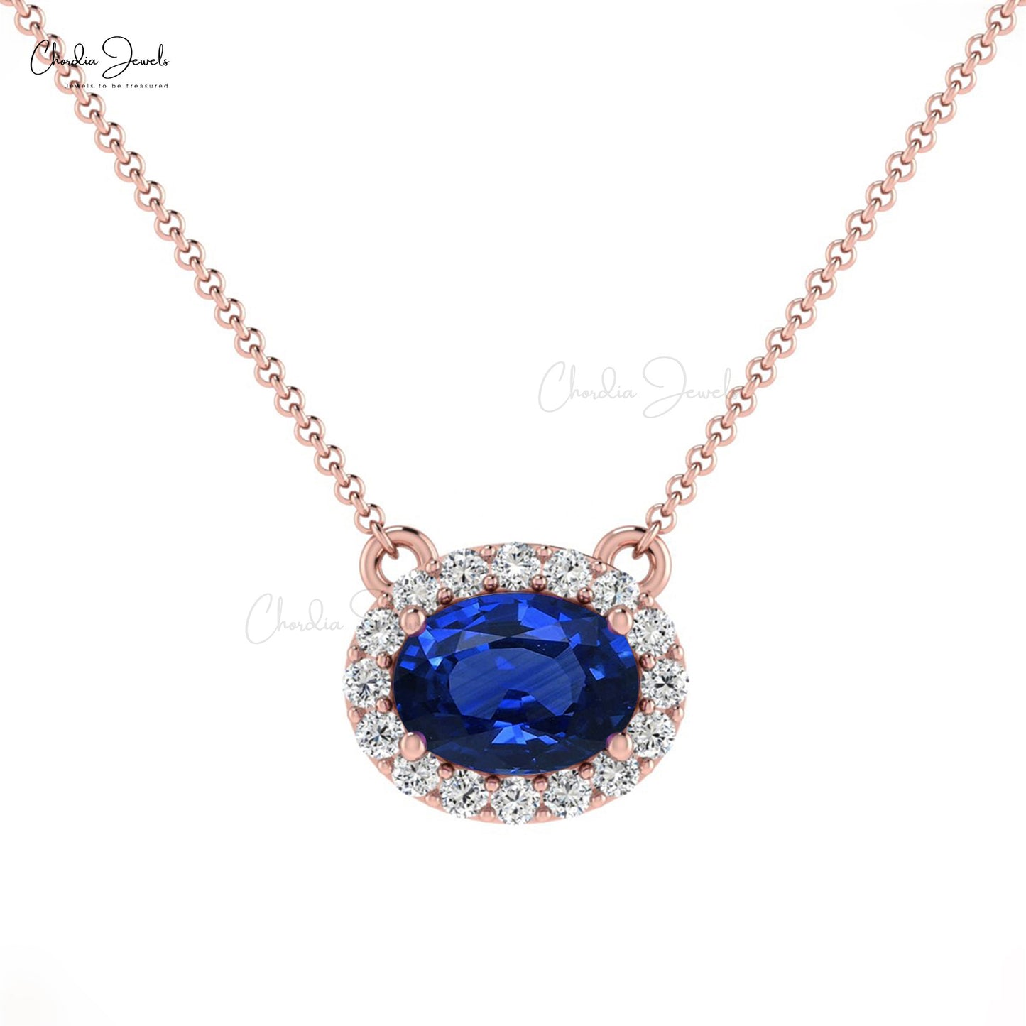 14k Solid Gold Diamond Necklace, Natural Blue Sapphire Necklace, 7x5mm Oval Faceted Gemstone Necklace, Handmade Necklace, Bridesmaid Necklace Gift for Her