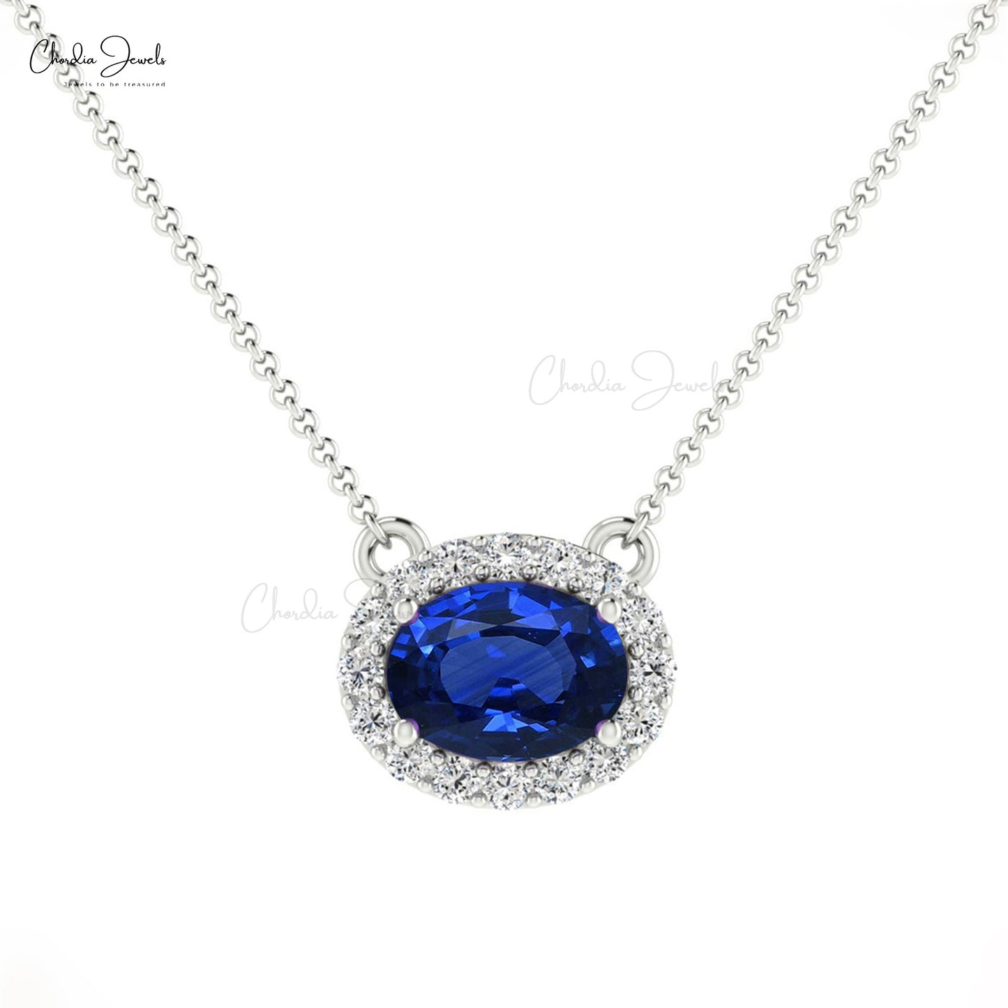 14k Solid Gold Diamond Necklace, Natural Blue Sapphire Necklace, 7x5mm Oval Faceted Gemstone Necklace, Handmade Necklace, Bridesmaid Necklace Gift for Her