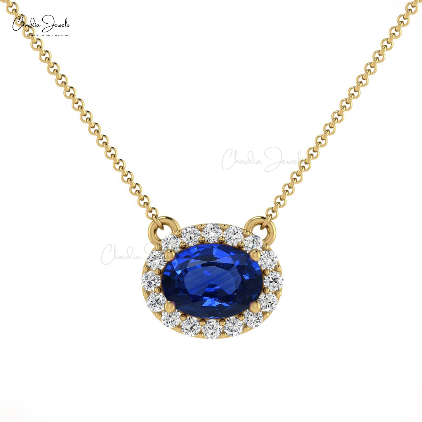 14k Solid Gold Diamond Necklace, Natural Blue Sapphire Necklace, 7x5mm Oval Faceted Gemstone Necklace, Handmade Necklace, Bridesmaid Necklace Gift for Her