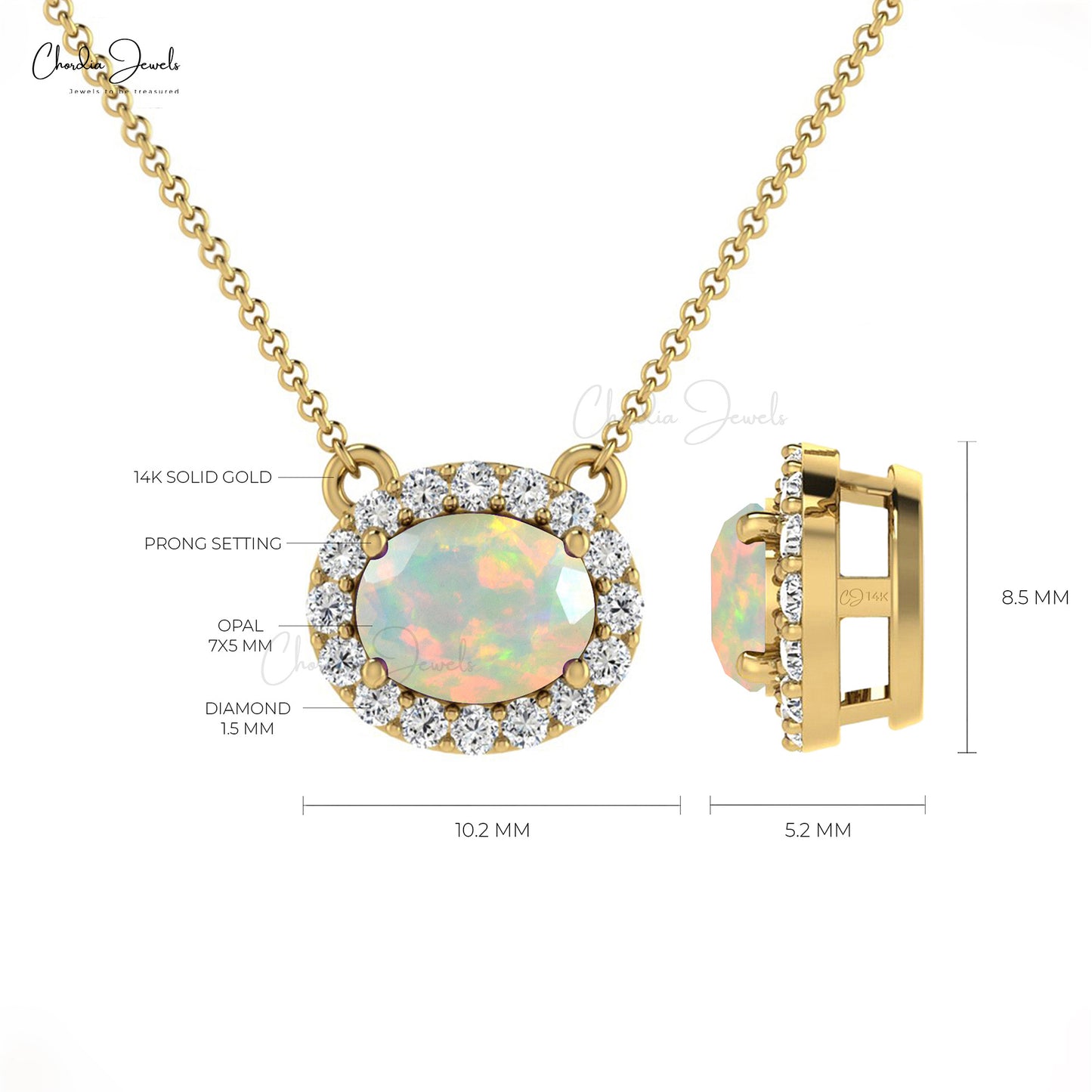 Vintage Style 7X5MM Opal and Diamond Halo Necklace