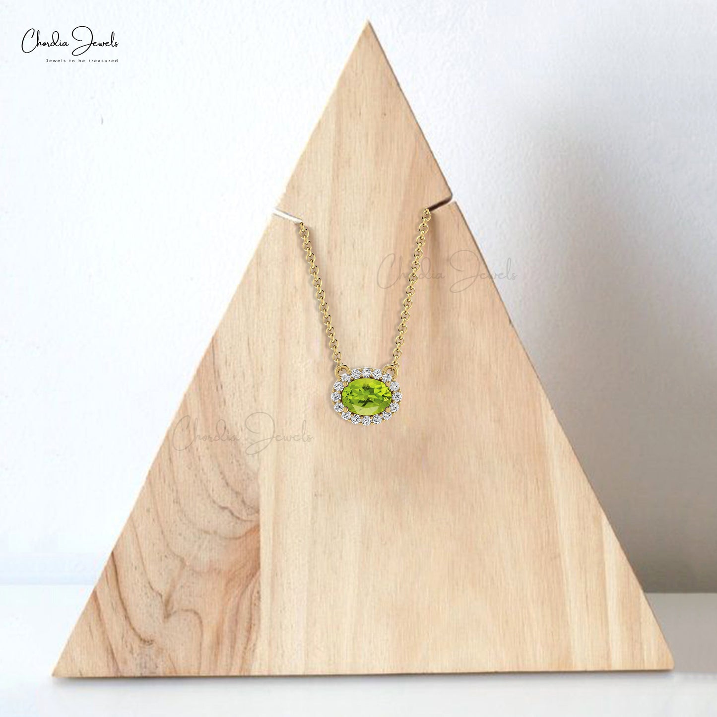 Natural Peridot and Diamond Necklace, 14k Solid Gold Necklace, 0.75 Carat Oval Faceted Gemstone Necklace, Bridesmaid Necklace for Gift