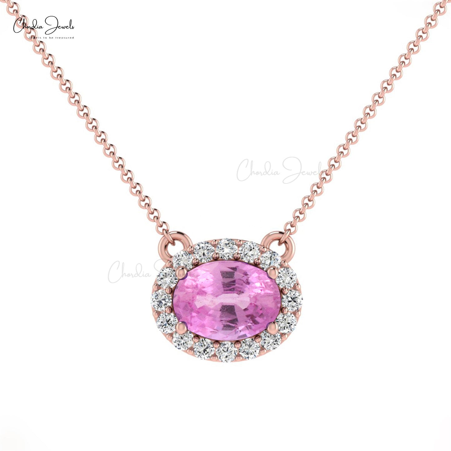 Natural Pink Sapphire Necklace, 14K Solid Gold Diamond Necklace, 0.75 Carats Oval Faceted Gemstone Necklace Women's Jewelry, Gift for Her Pink