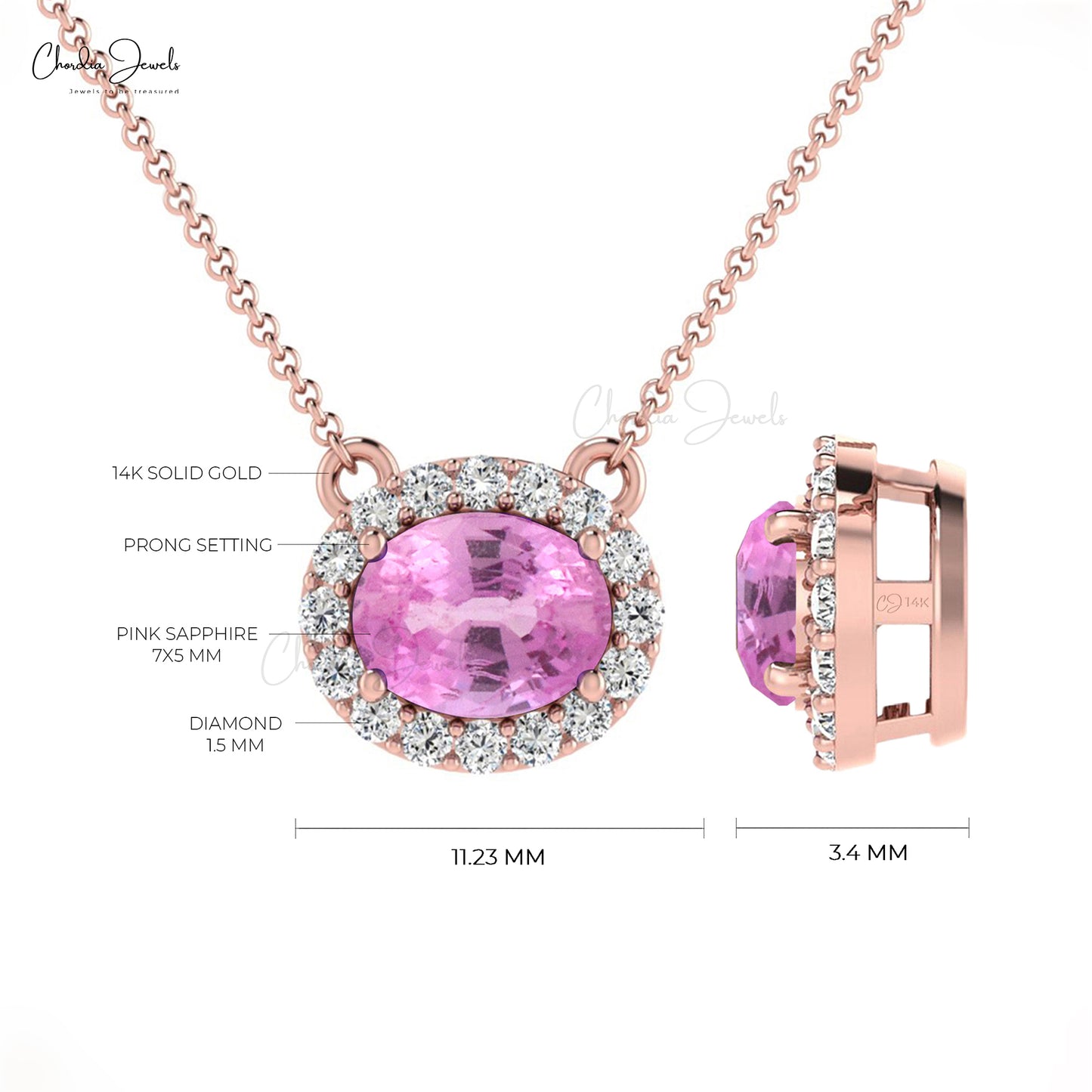 Natural Pink Sapphire Necklace, 14k Solid Gold Diamond Necklace, 0.75 Carats Oval Faceted Gemstone Necklace Women's Jewelry, Gift for Her