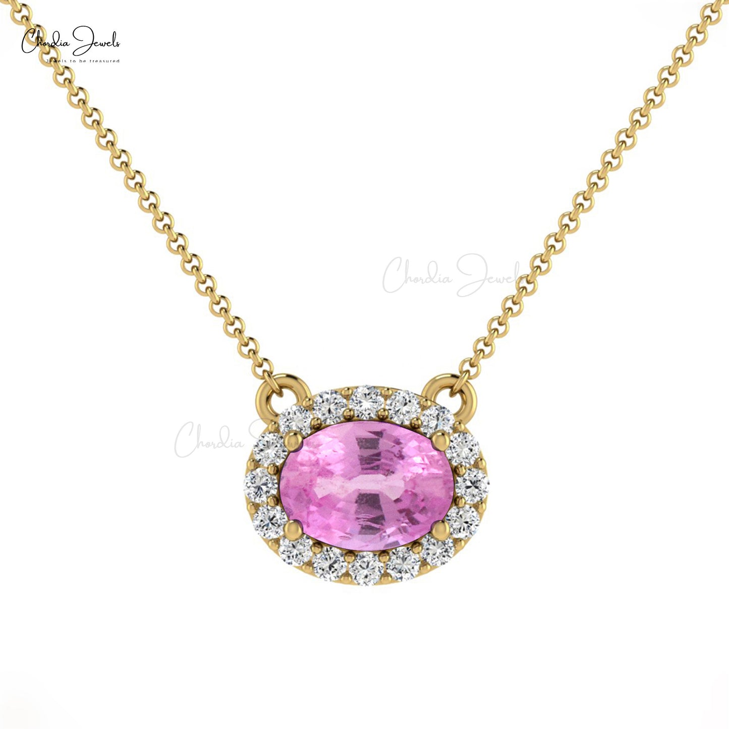 Natural Pink Sapphire Necklace, 14k Solid Gold Diamond Necklace, 0.75 Carats Oval Faceted Gemstone Necklace Women's Jewelry, Gift for Her