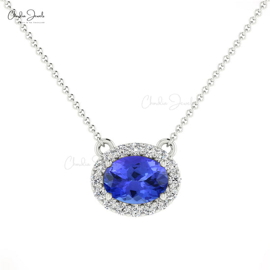 Solid 14k Gold Tanzanite Diamond Necklace Genuine 0.8ct Gemstone Prong Set Minimalist Pendant Necklace