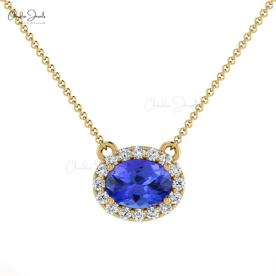 Solid 14k Gold Tanzanite Diamond Necklace Genuine 0.8ct Gemstone Prong Set Minimalist Pendant Necklace