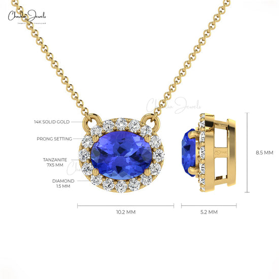 Solid 14k Gold Tanzanite Diamond Necklace Genuine 0.8ct Gemstone Prong Set Minimalist Pendant Necklace