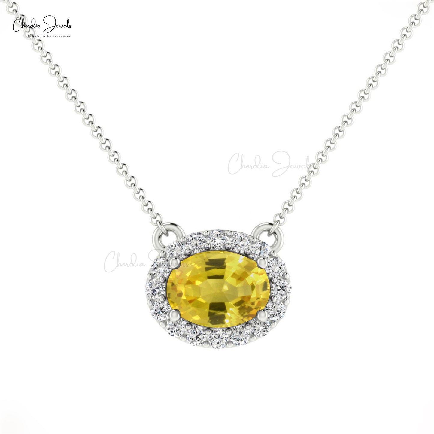 7x5mm Oval Faceted Gemstone Necklace, 14k Solid Gold Diamond Necklace, Natural Yellow Sapphire Necklace, Bridesmaid Necklace, Handmade Necklace, Gift for Her
