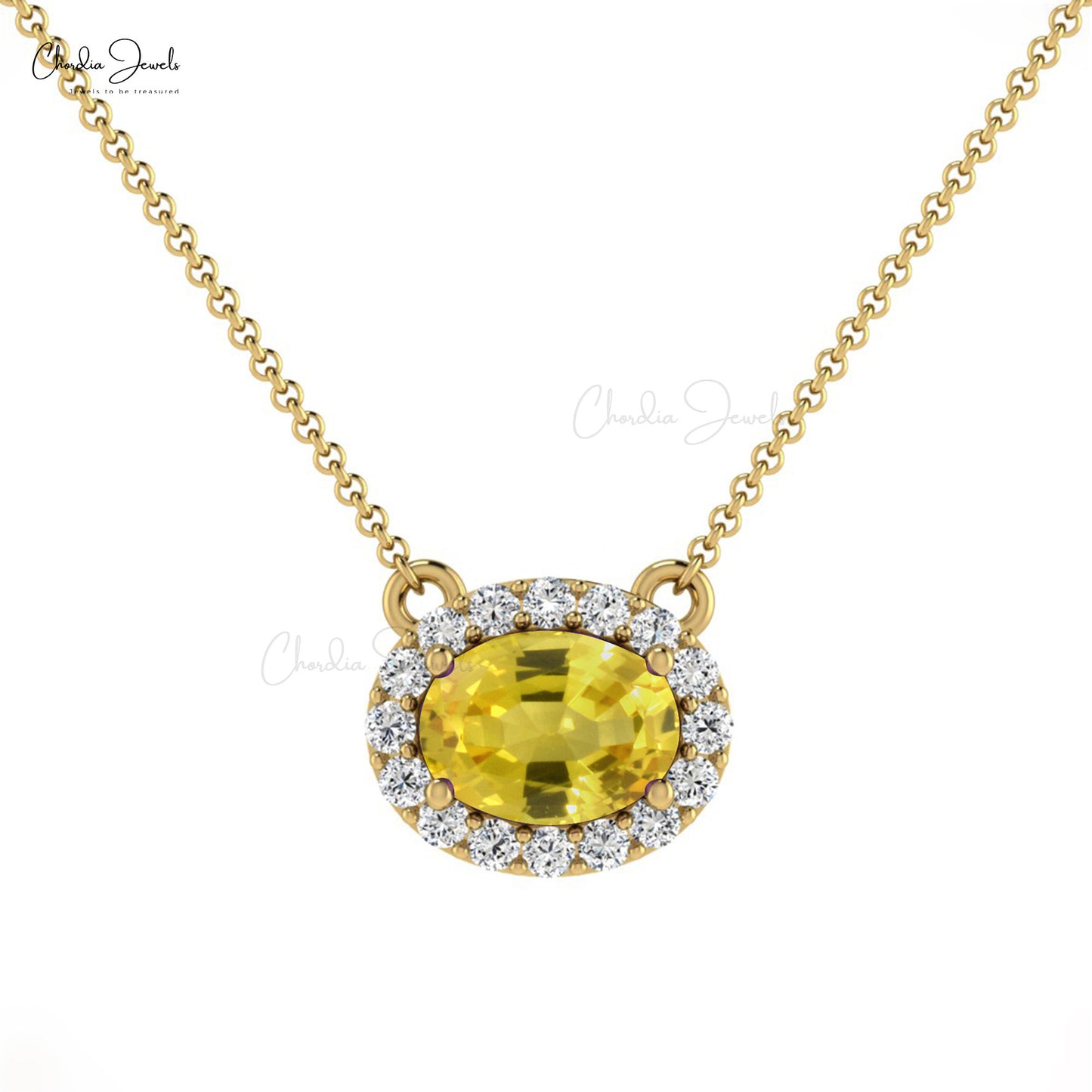 7x5mm Oval Faceted Gemstone Necklace, 14k Solid Gold Diamond Necklace, Natural Yellow Sapphire Necklace, Bridesmaid Necklace, Handmade Necklace, Gift for Her