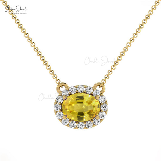 Load image into Gallery viewer, 7x5mm Oval Faceted Gemstone Necklace, 14k Solid Gold Diamond Necklace, Natural Yellow Sapphire Necklace, Bridesmaid Necklace, Handmade Necklace, Gift for Her
