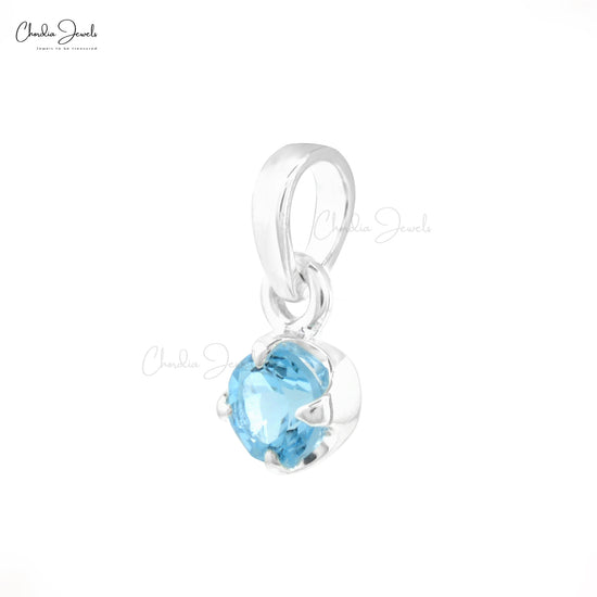 Solitaire Dangle Pendant in 14k Solid White Gold Aquamarine 0.23 Ct Gemstone Jewelry