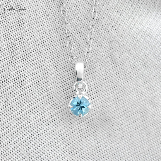 Solitaire Dangle Pendant in 14k Solid White Gold Aquamarine 0.23 Ct Gemstone Jewelry