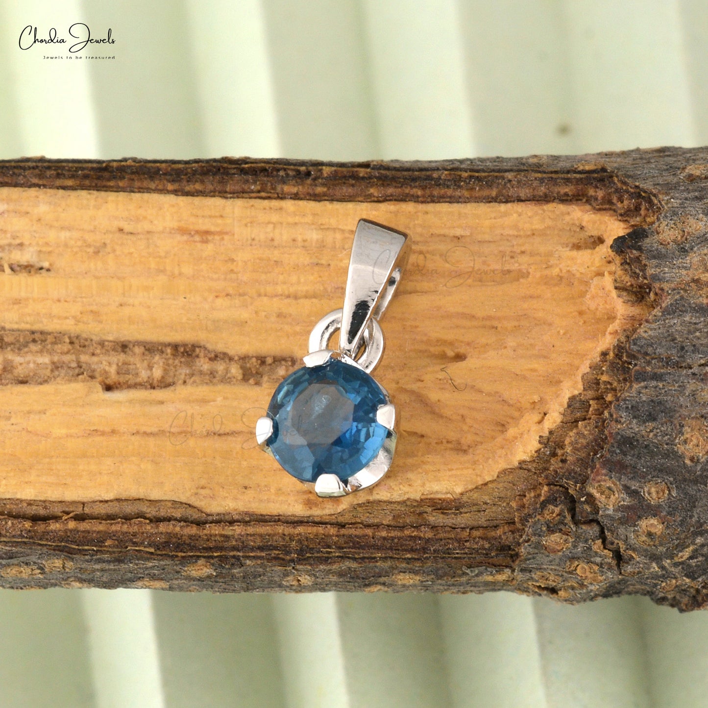 Handmade Solitaire Necklace Pendant With Natural London Blue Topaz 14k Solid White Gold Dainty Jewelry For Gift