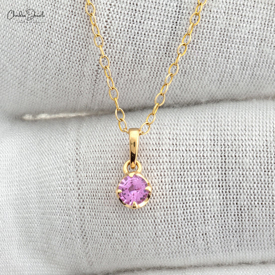 Load image into Gallery viewer, Pure 14k Gold Solitaire Minimal Pendant Necklace With Natural Pink Sapphire Gemstone Gift For Women&amp;#39;s Day

