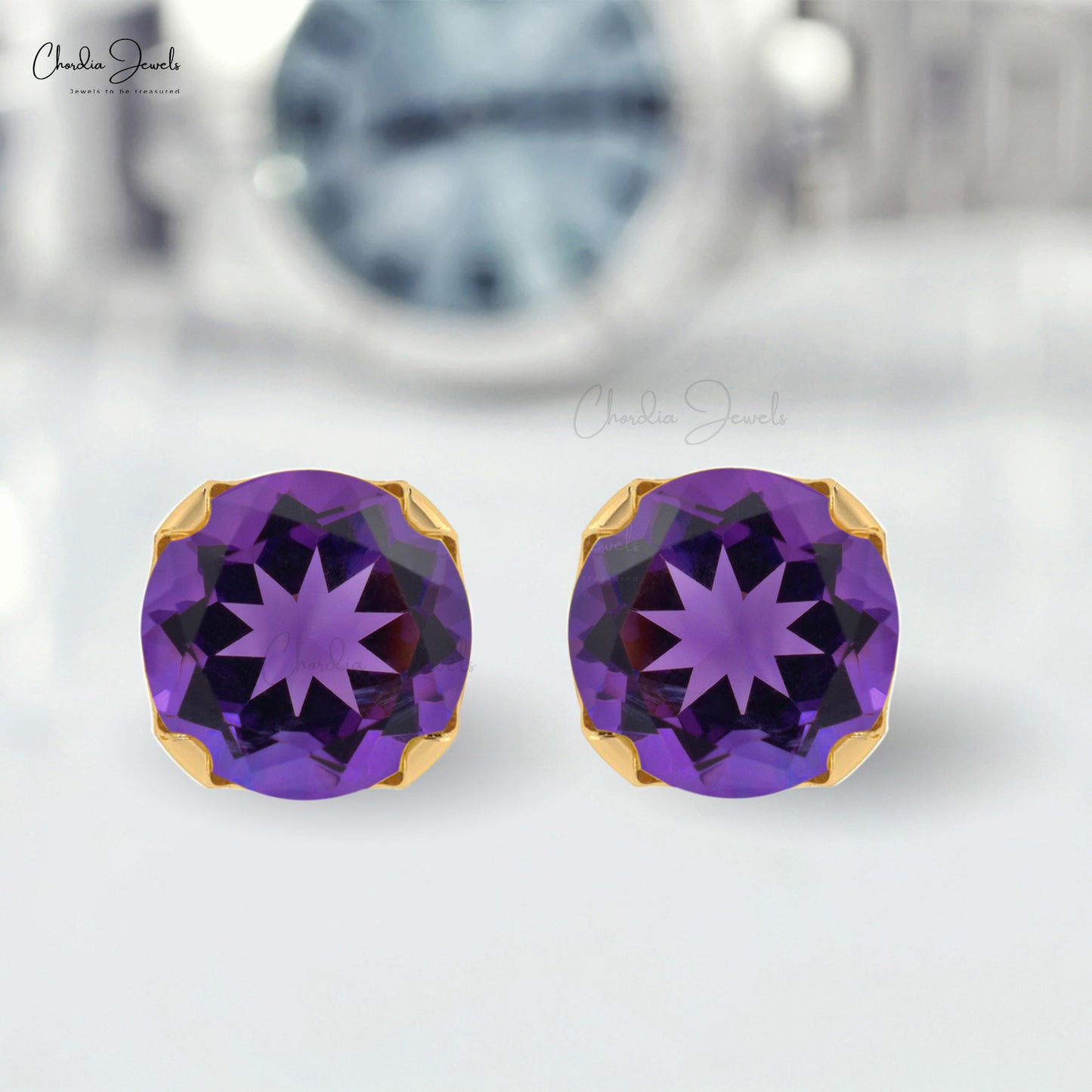 Authentic AAA Amethyst 0.44 Ct Gemstone Stud Earrings, 4mm Round Brilliant Cut Studs For Birthday Gift, 14k Solid Gold Purple Earrings Minimalist Jewelry For Women