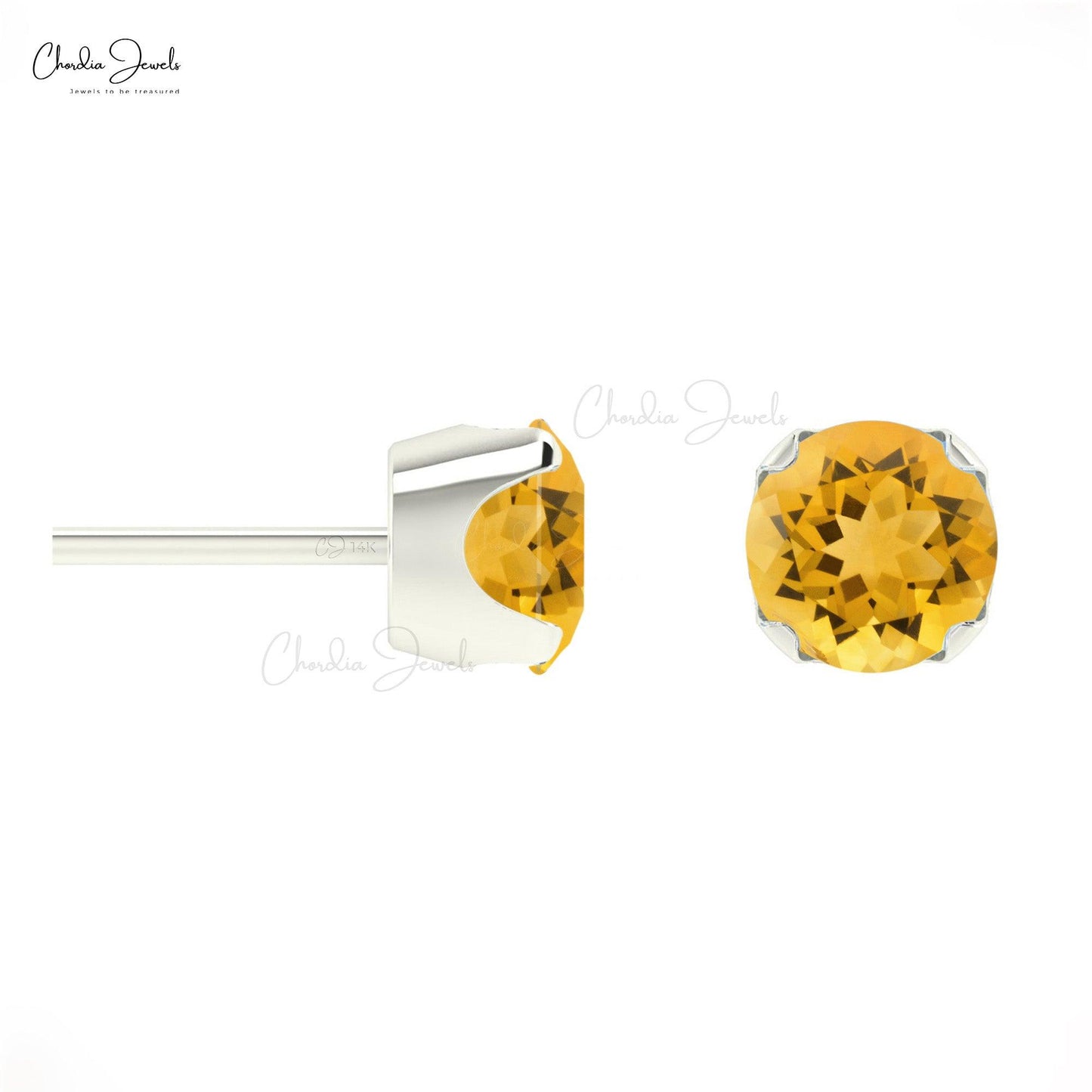 0.6 Carat Genuine Citrine Round Gemstone Earring 14k Solid Gold Studs