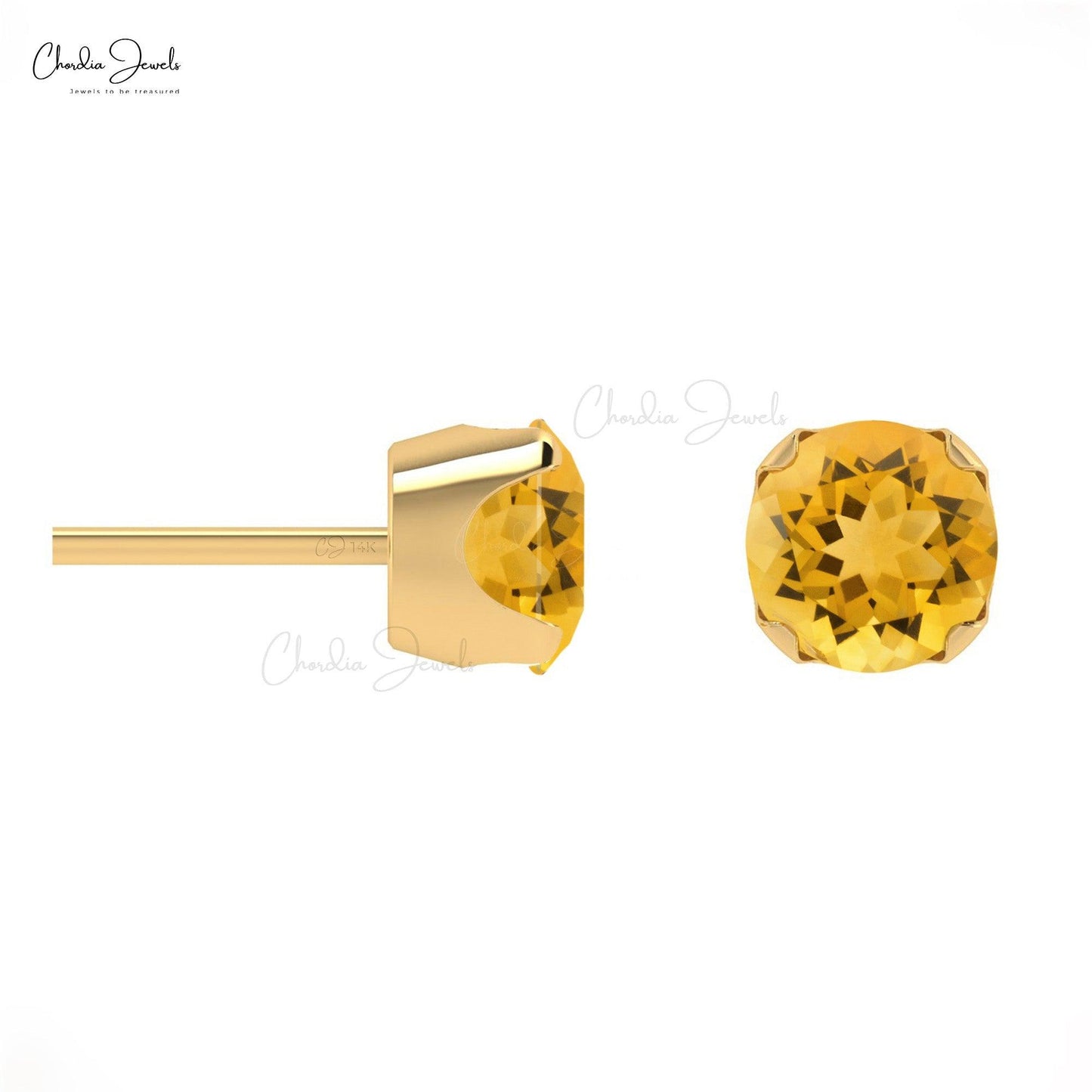 Load image into Gallery viewer, 0.6 Carat Genuine Citrine Round Gemstone Earring 14k Solid Gold Studs - Chordia Jewels
