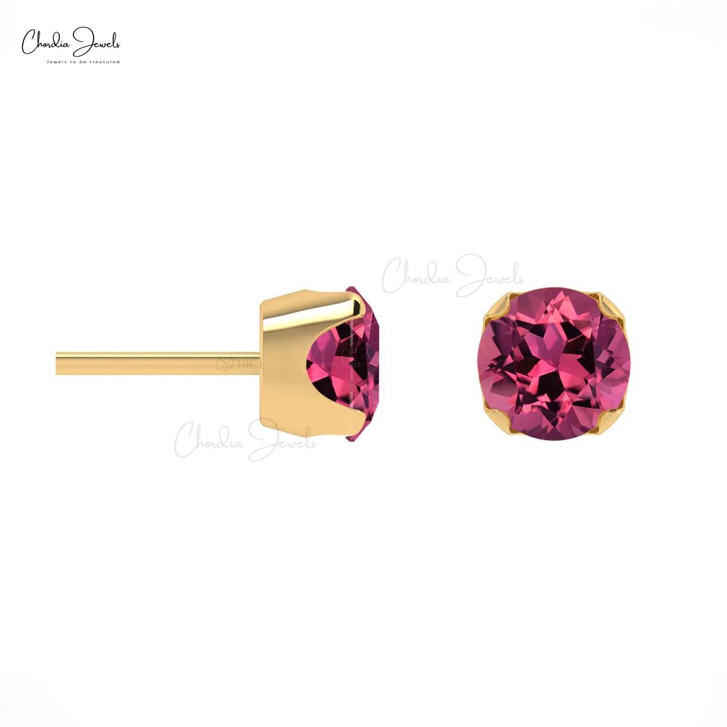 Genuine Pink Tourmaline 4mm Round Cut Gemstone Studs Earring 14k Solid Gold Studs For Her