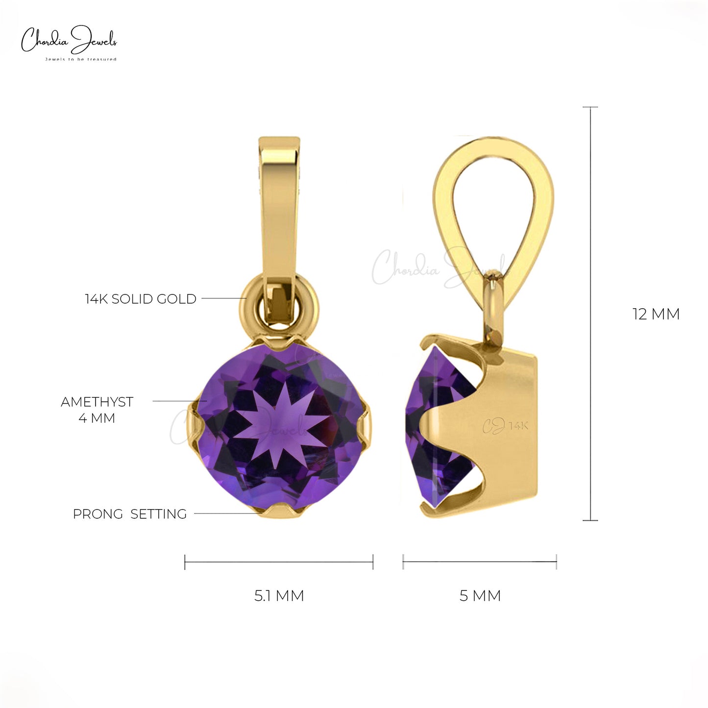 Load image into Gallery viewer, Natural Amethyst Solitaire Pendant, 14k Solid Gold Handmade Prong Set Pendant, 4mm Round Faceted Gemstone Pendant for Women&amp;#39;s
