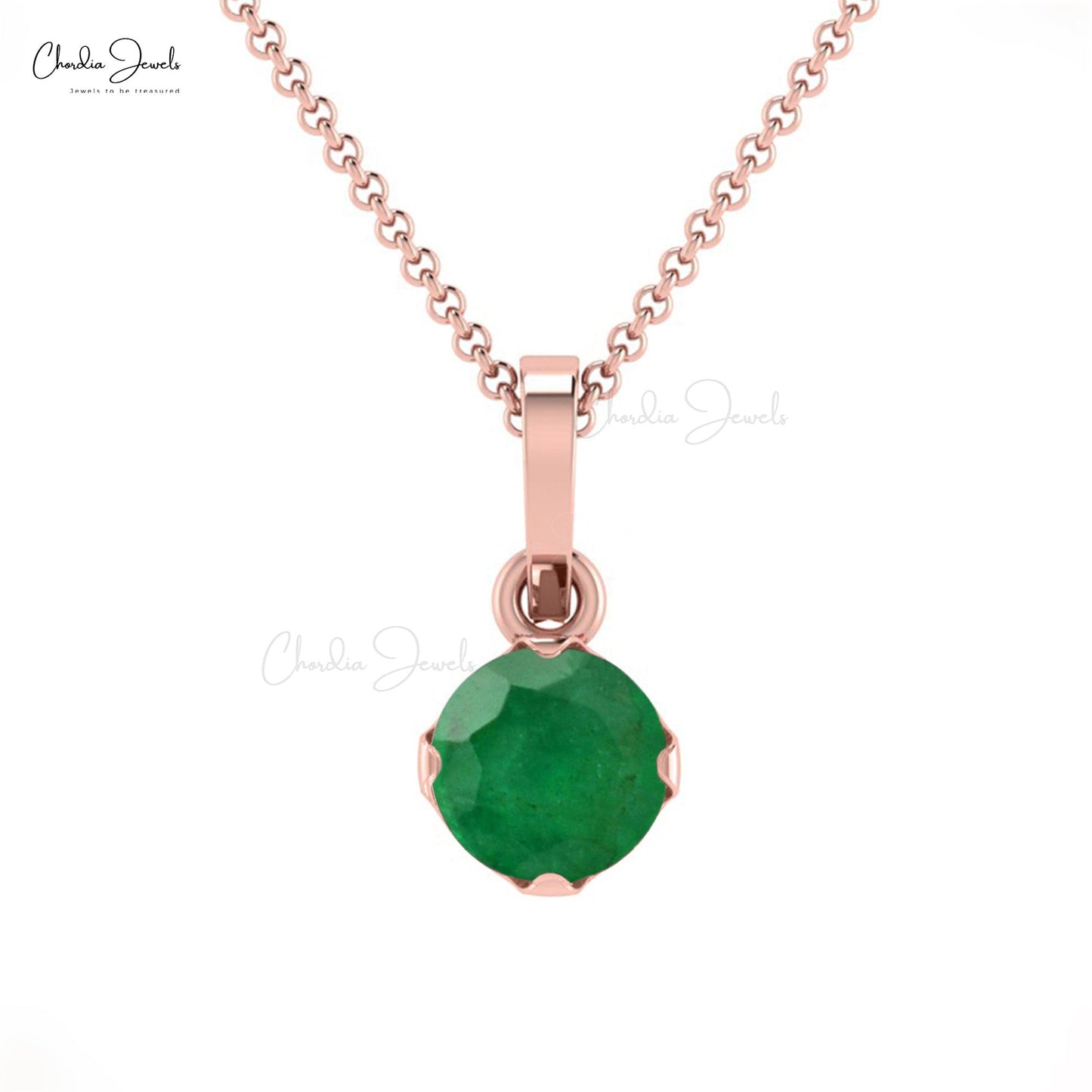 Prong Set 4mm Natural Green Emerald Solitaire Pendant