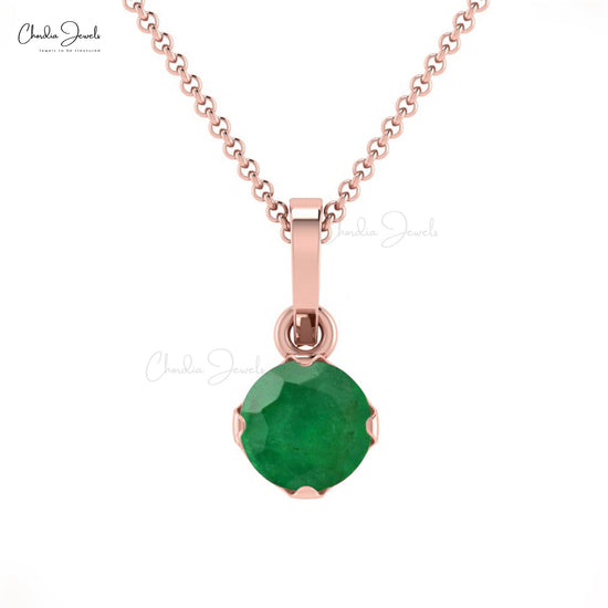 Load image into Gallery viewer, Solid 14k Gold Emerald Solitaire Pendant Dainty May Birthstone Jewelry For Anniversary Gift
