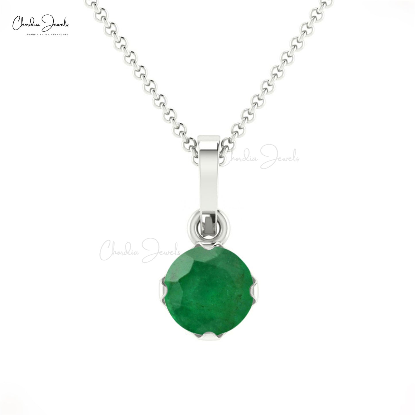 Prong Set 4mm Natural Green Emerald Solitaire Pendant