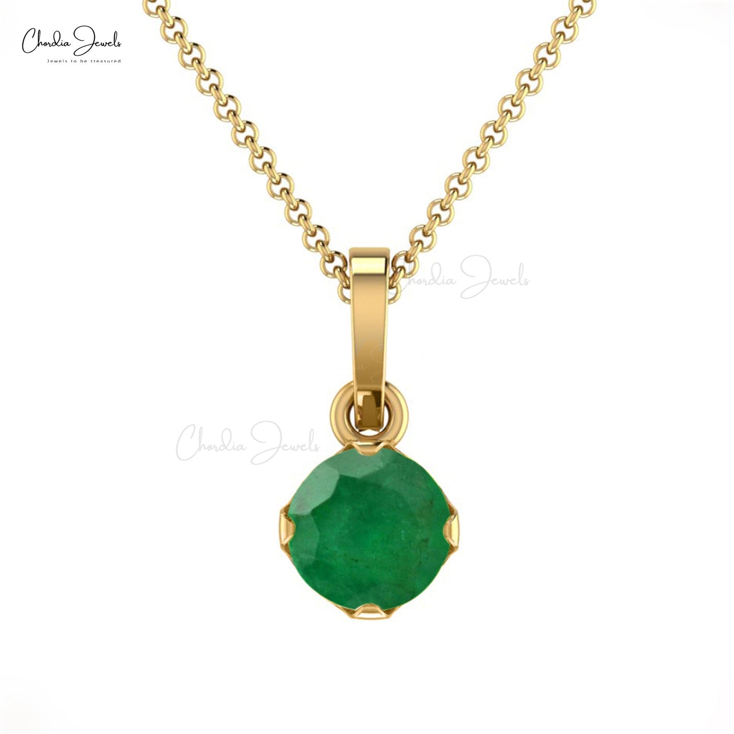 Prong Set 4mm Natural Green Emerald Solitaire Pendant