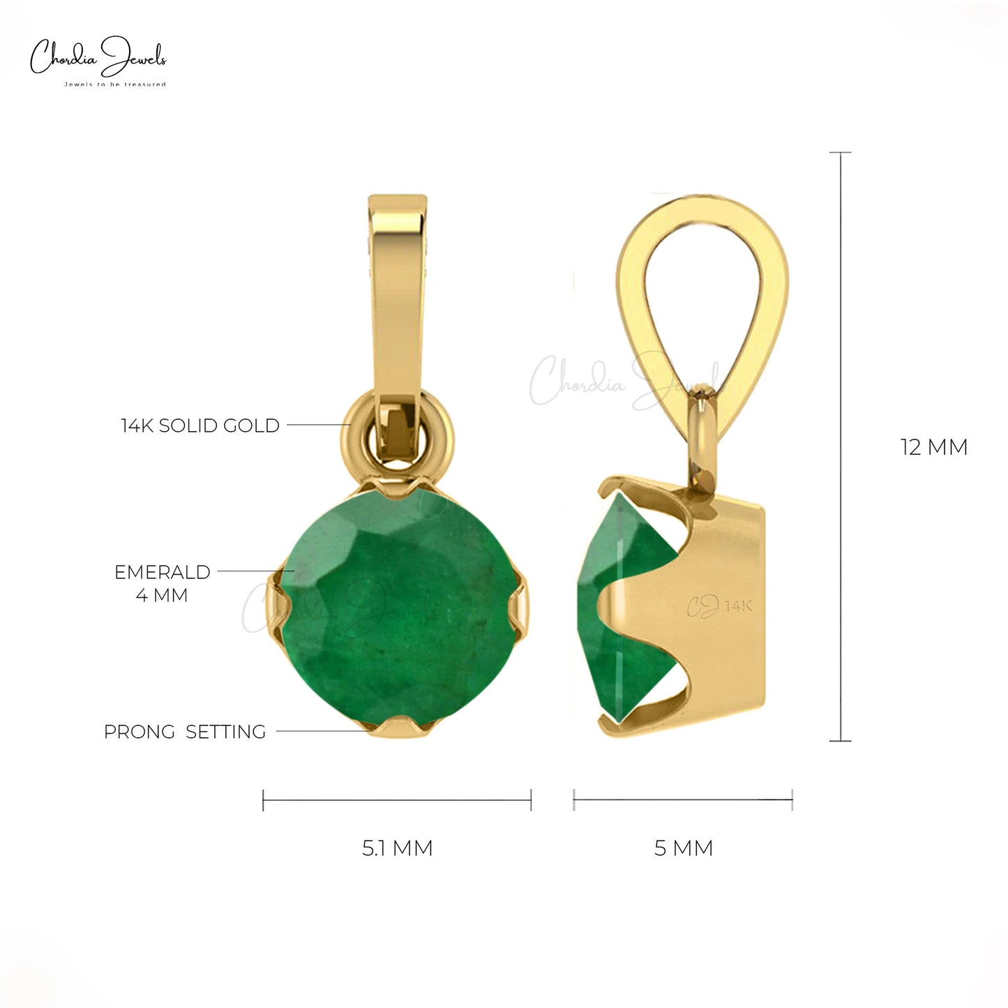 Solid 14k Gold Emerald Solitaire Pendant Dainty May Birthstone Jewelry For Anniversary Gift