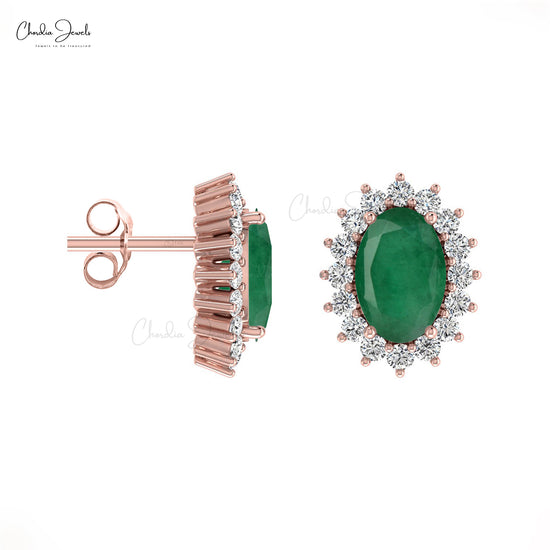 Unveil the magic of these emerald halo earrings.