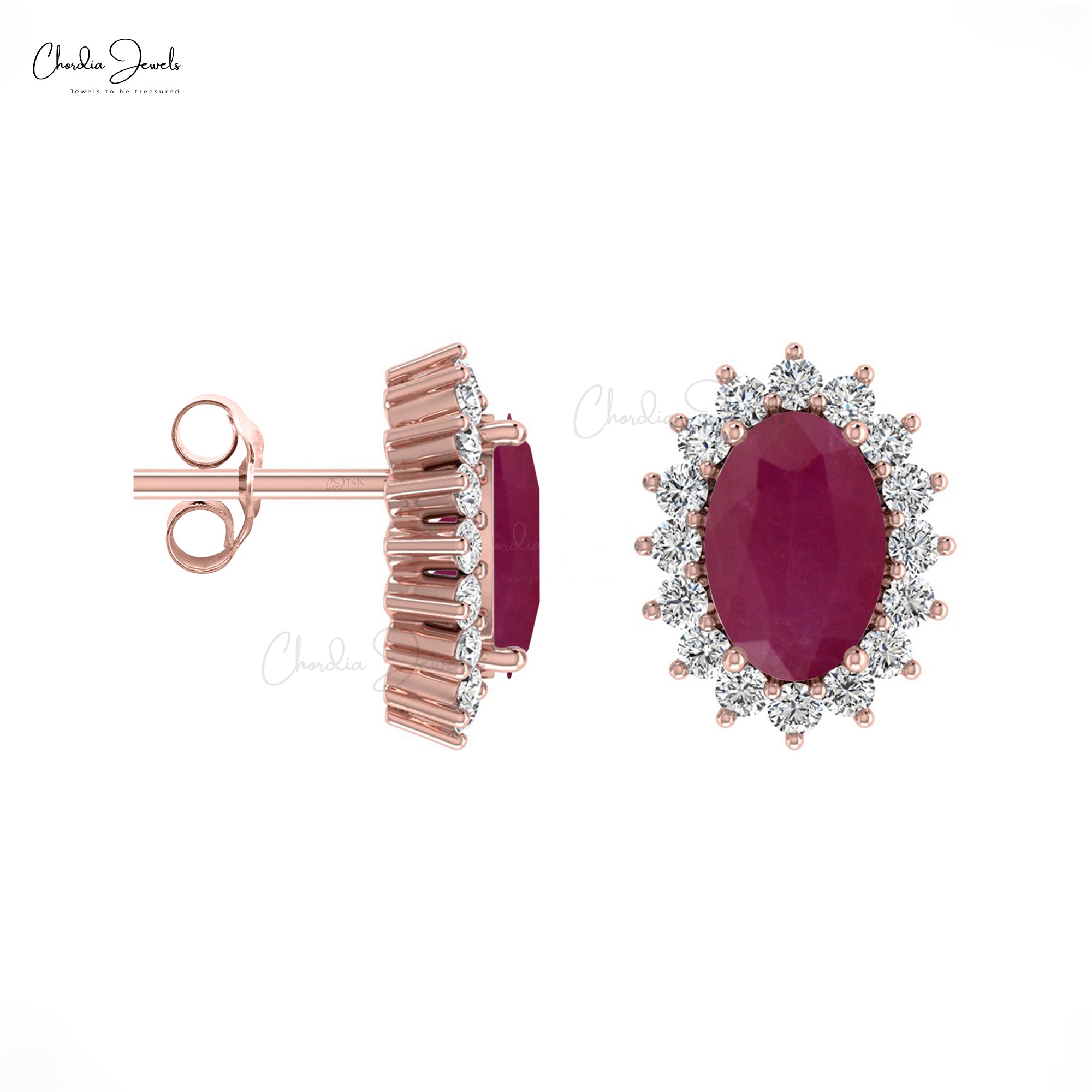Buy Now Our 14k Gold Burma Ruby Diamond Halo Studs By Chordia Jewels